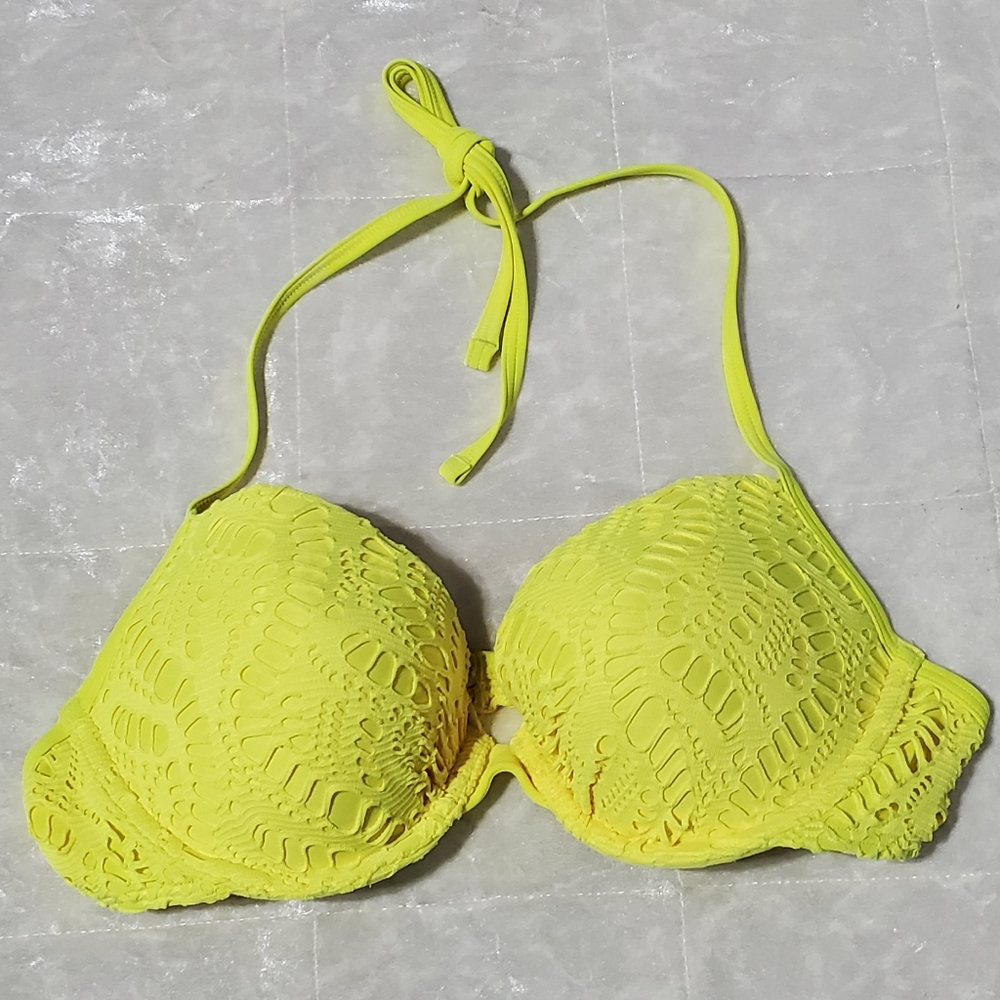Aerie Neon Yellow Halter Top Swim Top